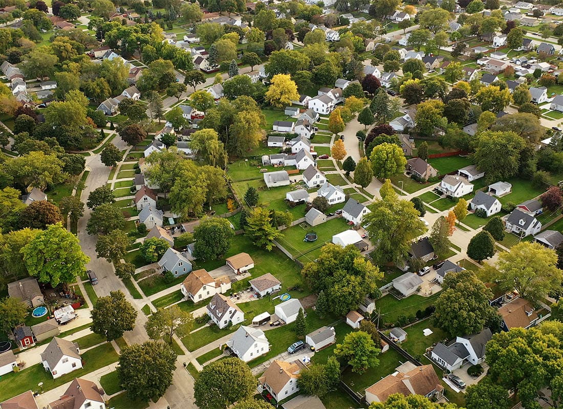 Lena IL Insurance - Aerial View of Residential Houses in Spring, Neighborhood, Suburb
